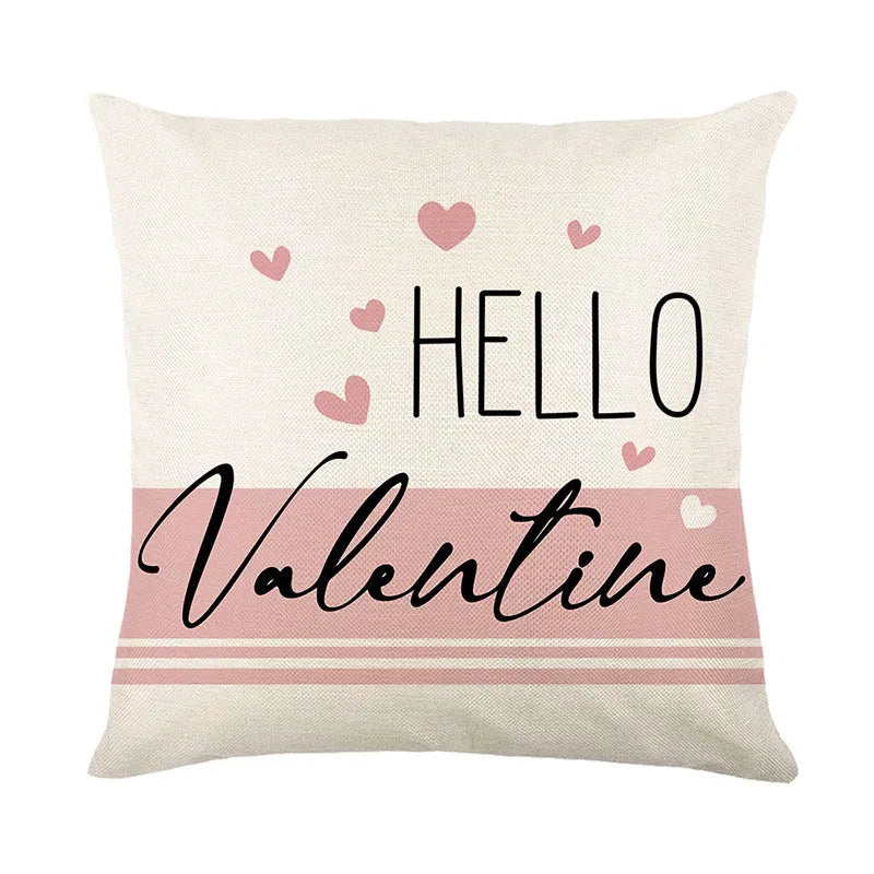 Valentine's Day plaid and heart printed pillow cover in 45x45cm size on a sofa.