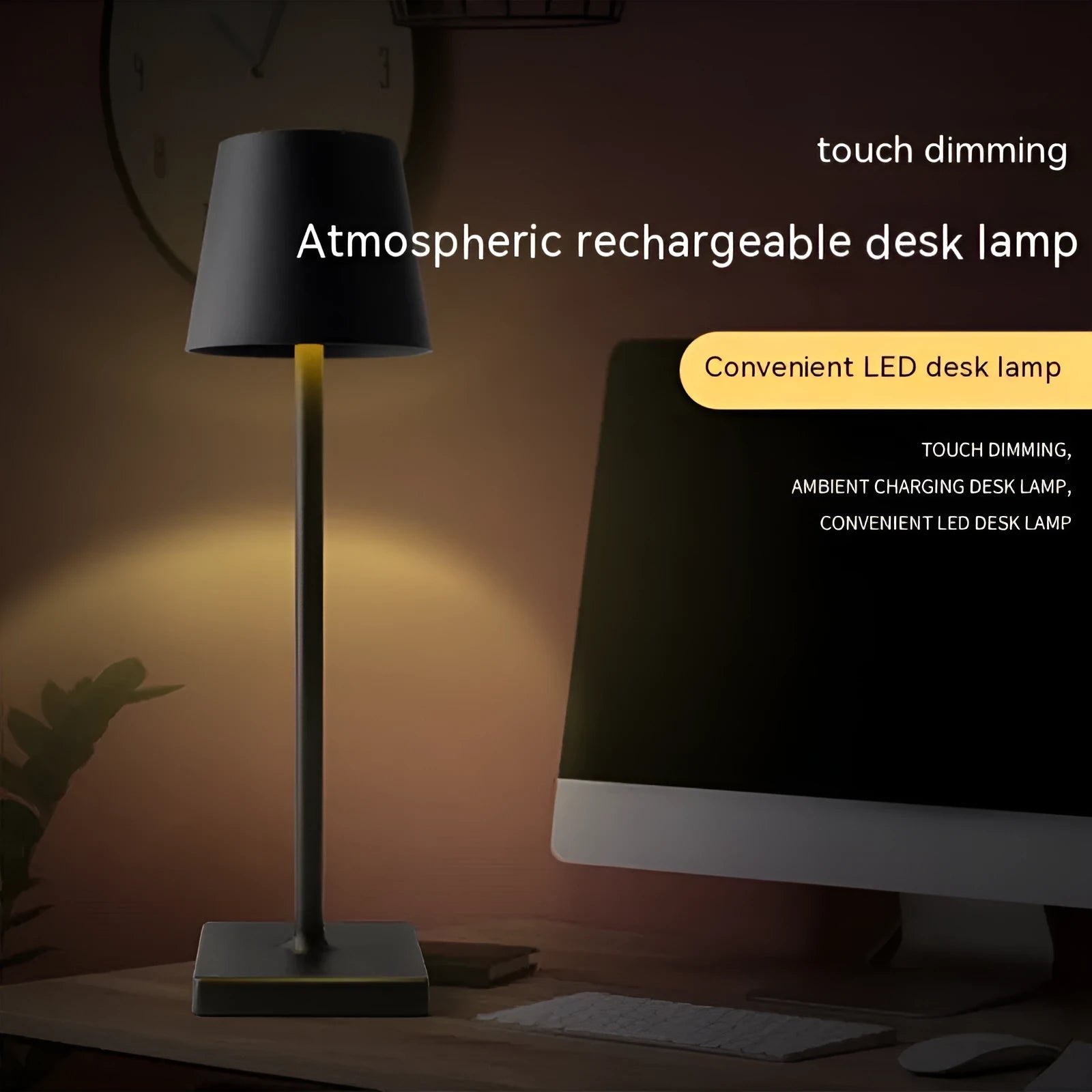 Charging bar table lamp with touch dimming, aluminium alloy and acrylic, warm light, 380x100mm