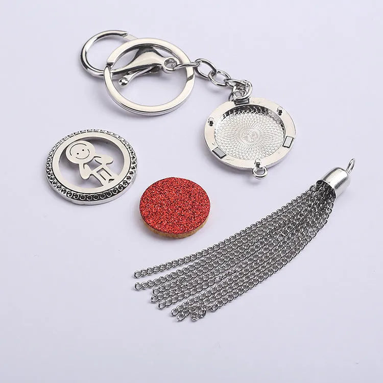 Alloy tassel car pendant with chain and scented cotton pad for vehicle air freshening