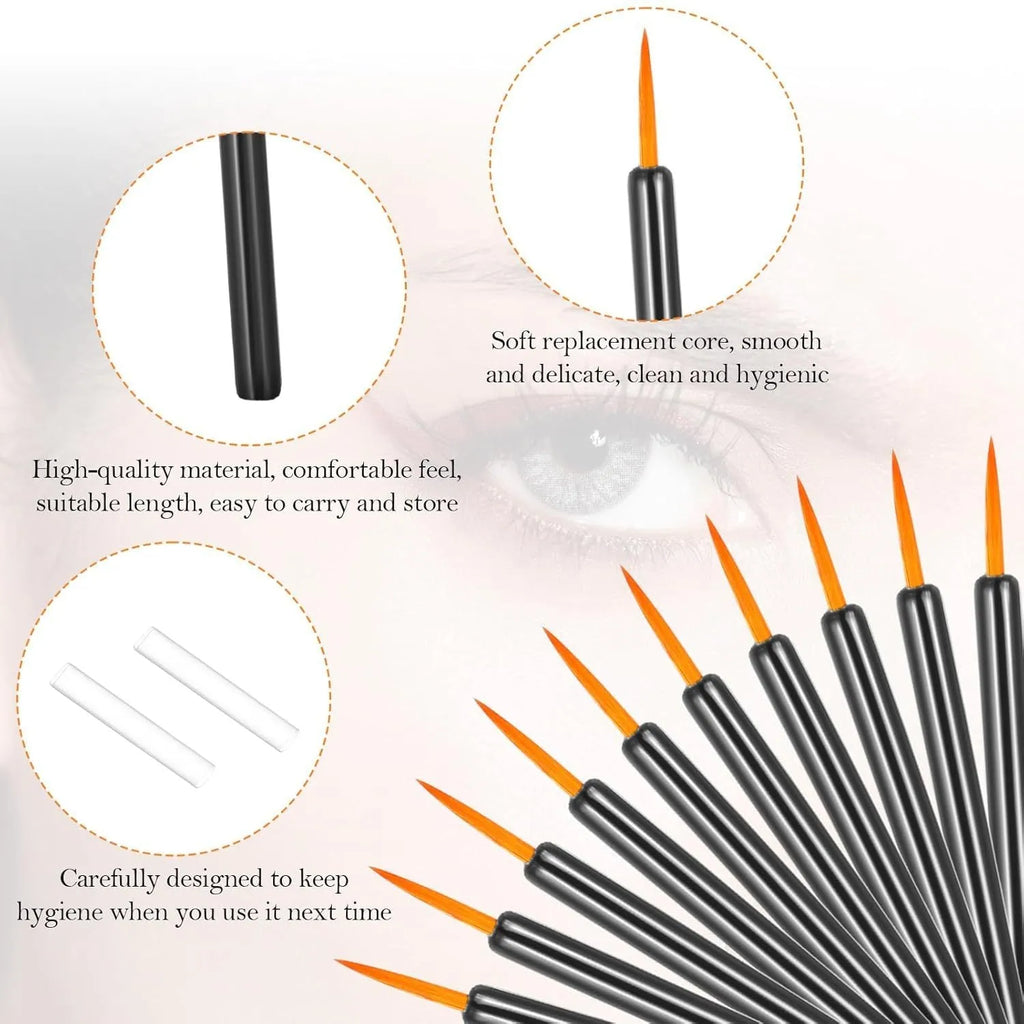 One hundred black disposable eyeliner brushes with fine points, each in a clear plastic sleeve.