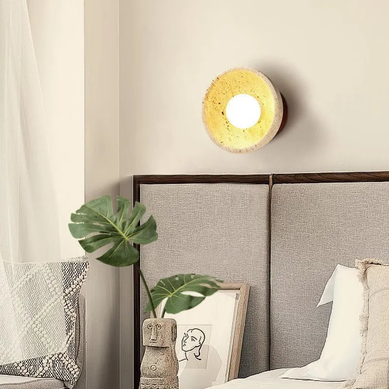Marble LED wall lamp with tricolor light, walnut colour finish, modern simplicity design for bedside