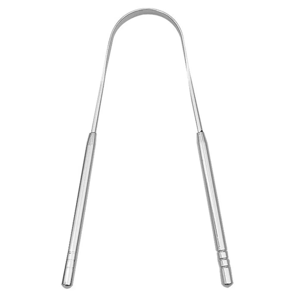 Stainless steel tongue scraper set with U-shaped and spoon type scrapers in pearlescent bags