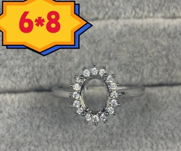 Oval denier ring with five-pointed star design and 6x8mm stone in Korean style