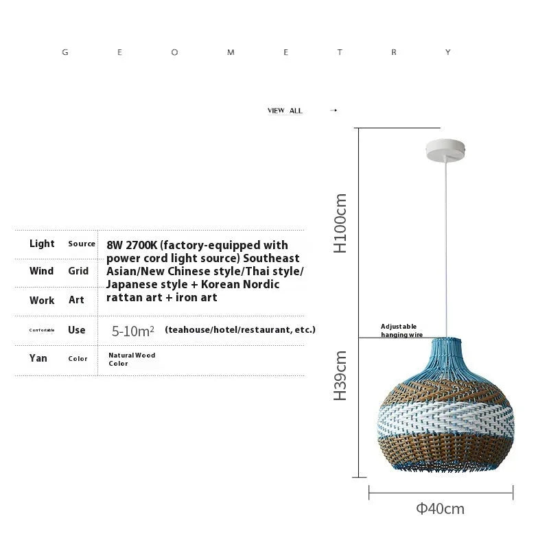 Vine woven rattan pendant lamp with silent wind design for Southeast Asian decor
