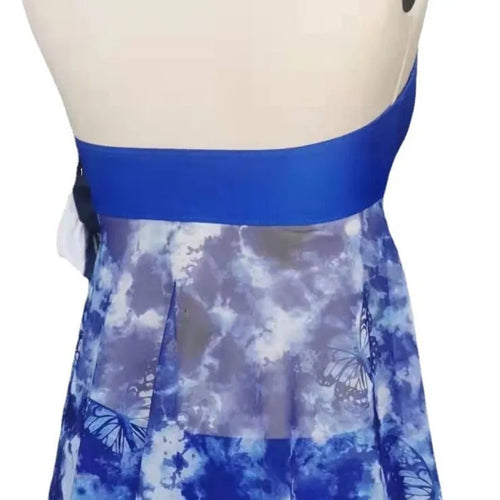Blue women's bikini swimsuit with brief cut made from spandex fabric showing front view