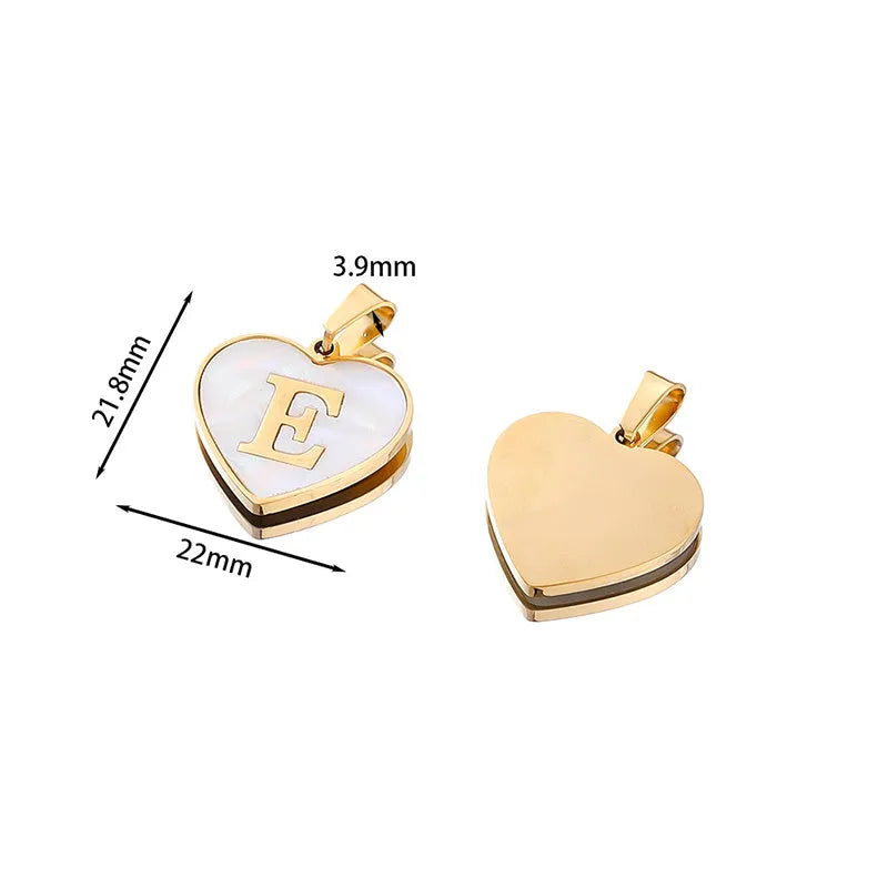 Gold plated heart-shaped white shell necklace with personalised text on a stainless steel chain.