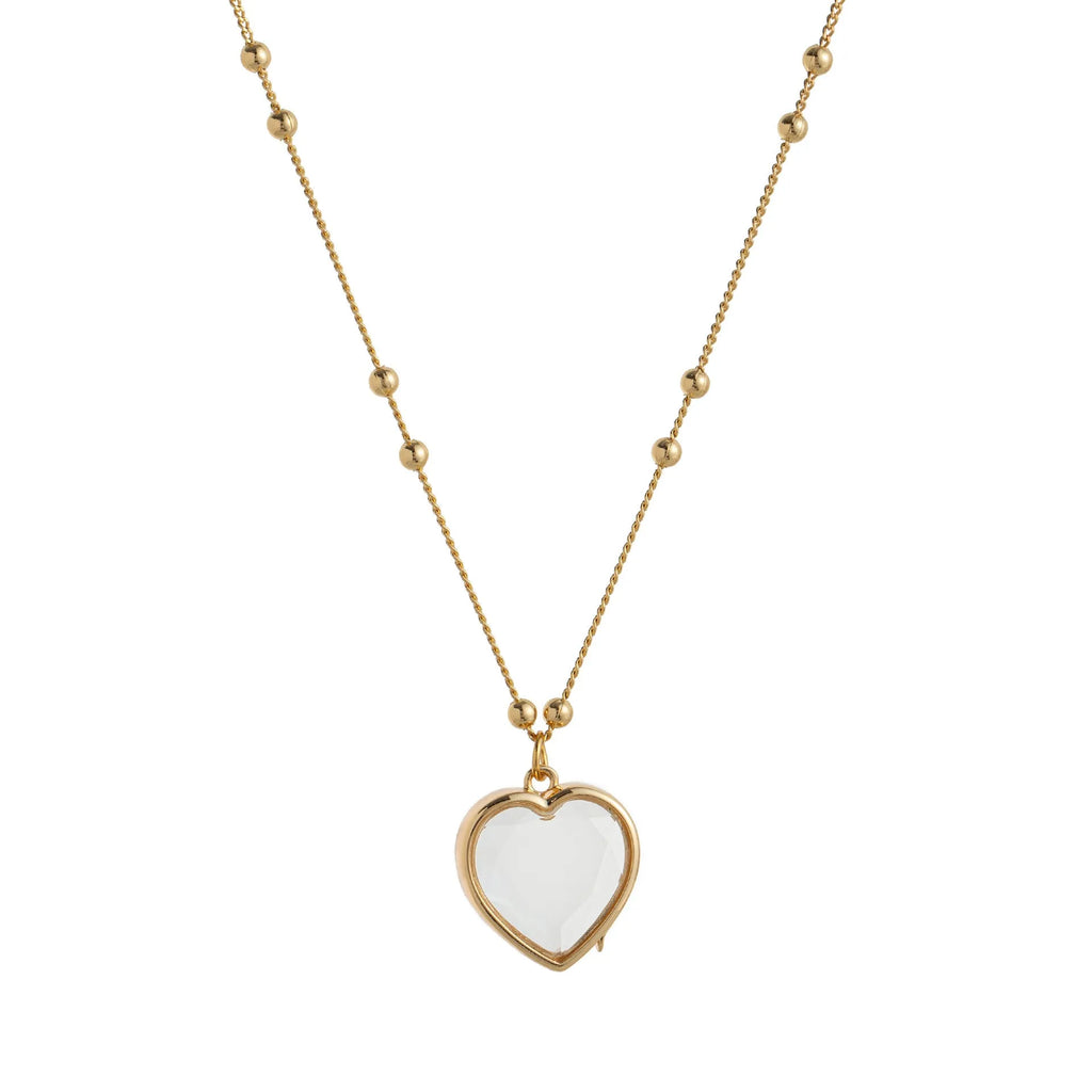 Heart-shaped copper glass box pendant necklace with O-ring chain and monthly birthstone colour insert