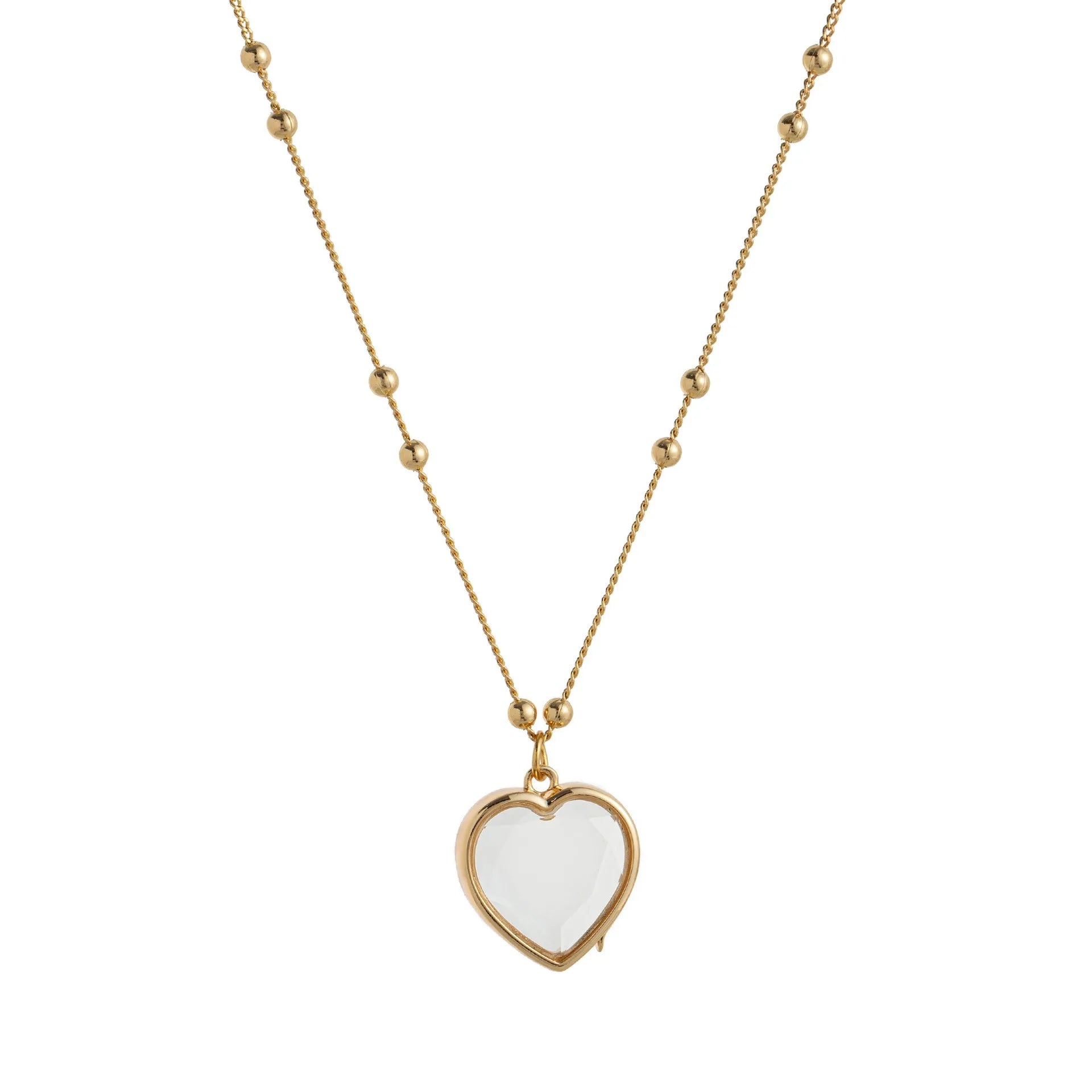 Heart-shaped copper glass box pendant necklace with O-ring chain and monthly birthstone colour insert