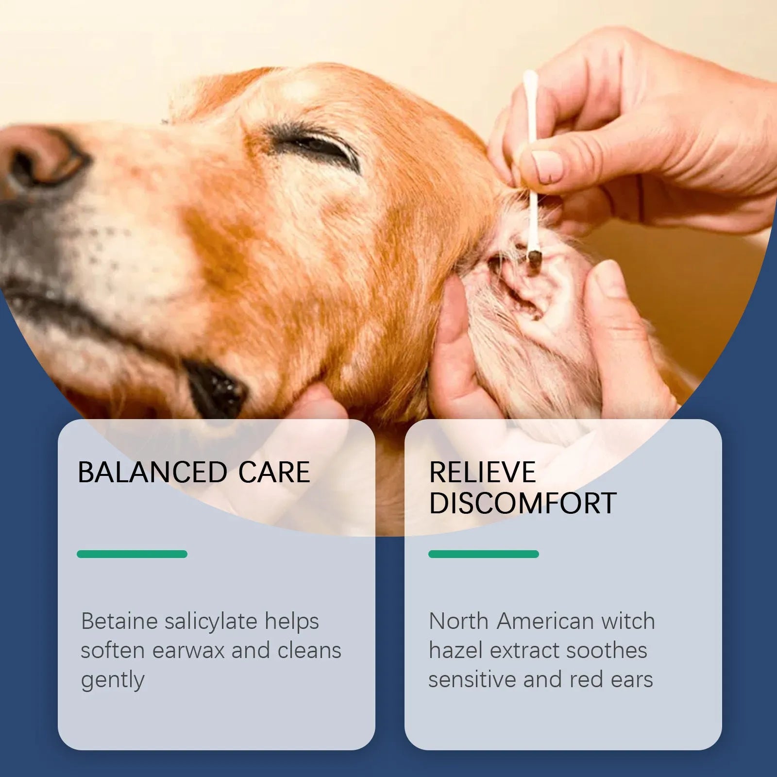 100ml bottle of gentle dog and cat ear cleaner with applicator tip for wax removal