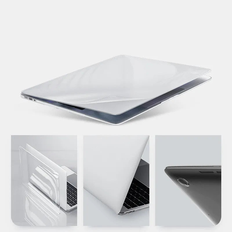 Black and transparent PC hard shell cases for Apple MacBook Pro 14-inch and 16-inch laptops.