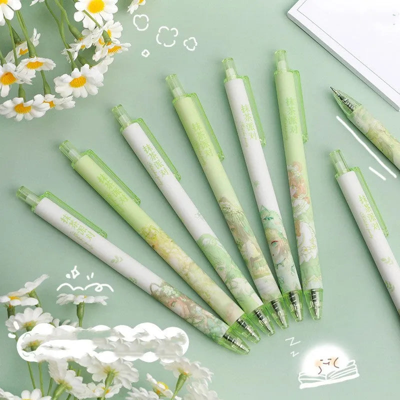 Press-type neutral pen with 0.5mm fine tip in matcha party colour, plastic case, stainless steel nib