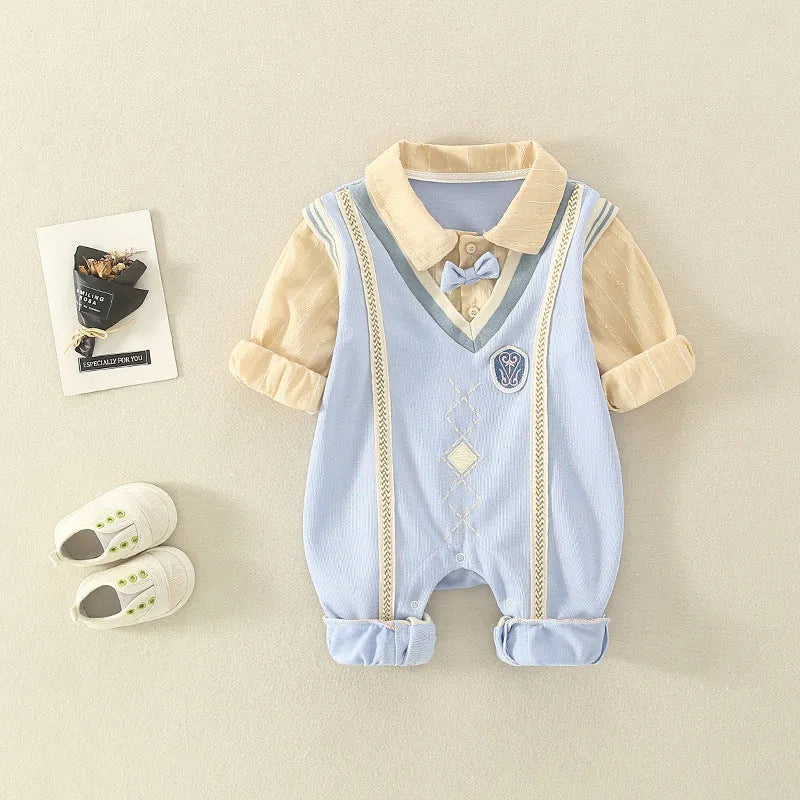 Unisex cotton pullover rompers jumpsuit in light blue with long sleeves suitable for spring autumn