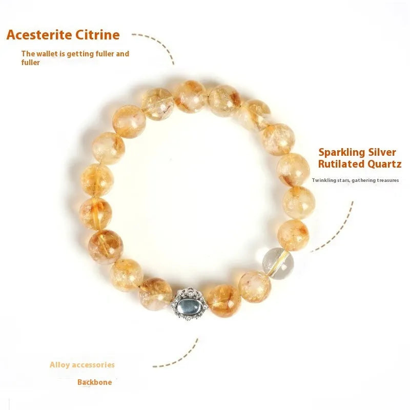 Citrine crystal bracelet with 10mm geometry stones, polished grinding treatment, unisex jewellery design