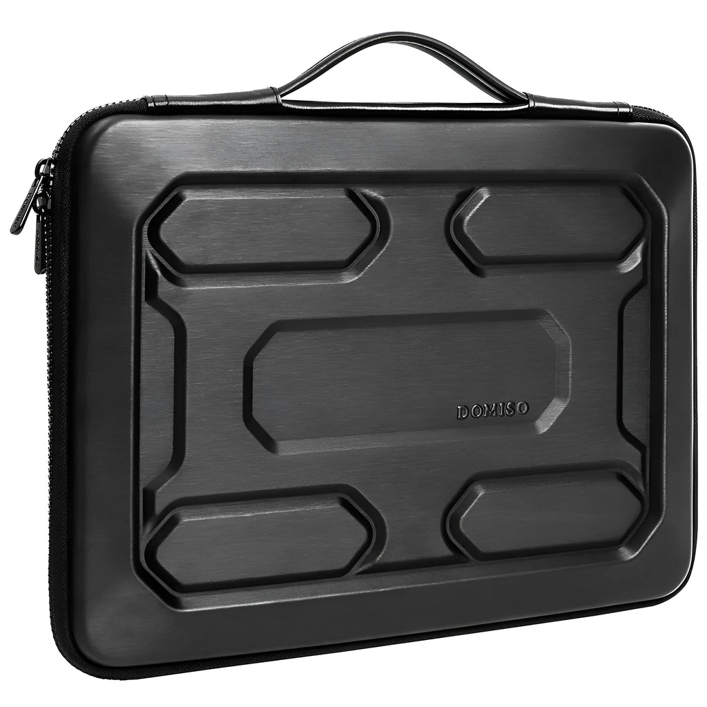 Black laptop protective hard case with grip, shoulder bag style, 10 inch size on white background