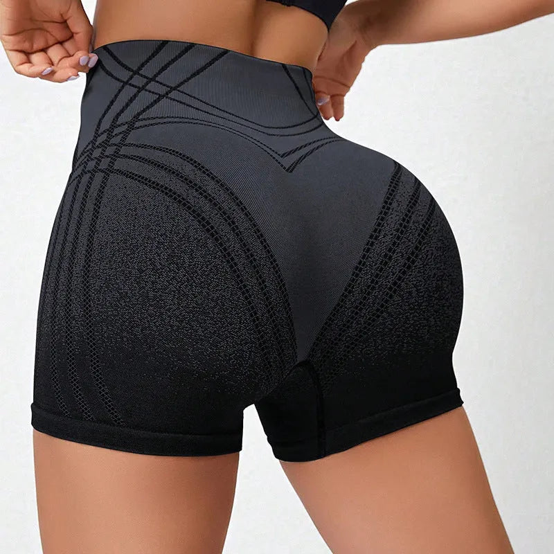 Women's high-waisted gradient fitness shorts in brown and black colours for yoga and running