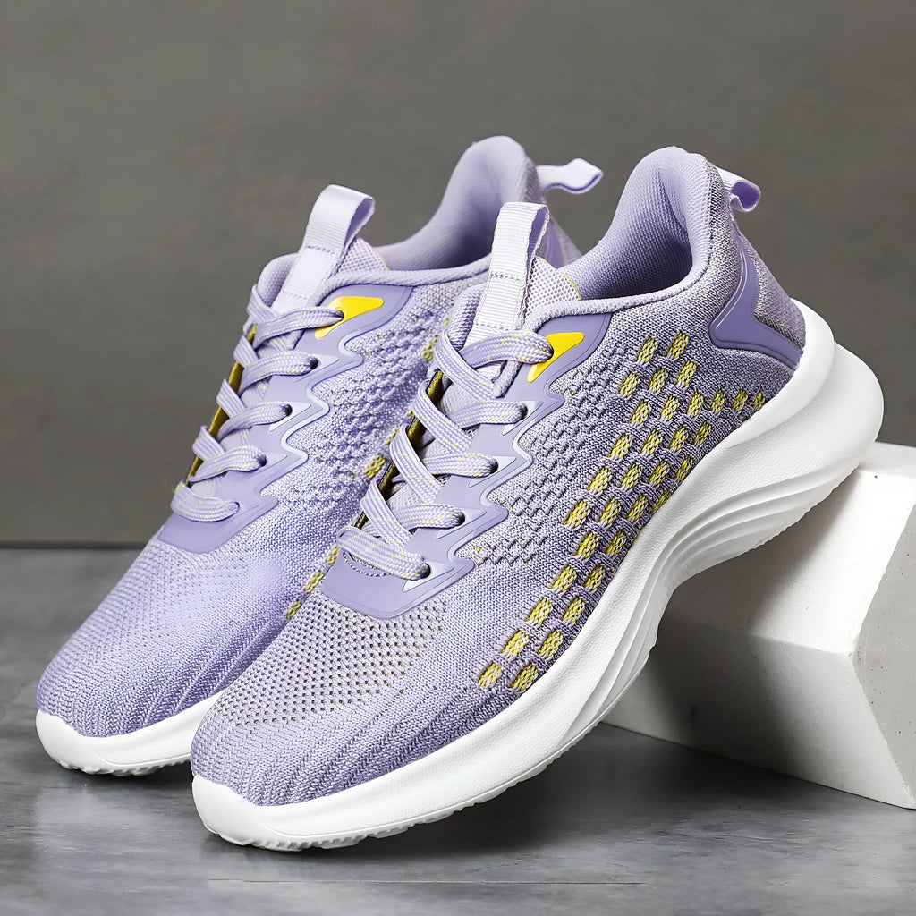 Women's lavender purple Flyknit running shoes with mesh lining and EVA sole
