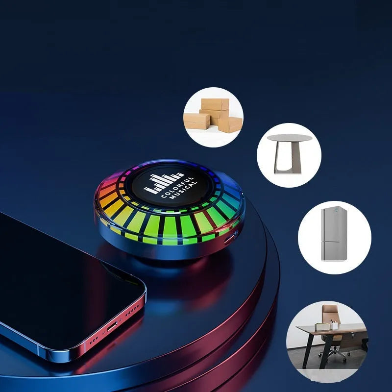 Small cube-shaped voice control polar light Bluetooth ambience lamp on a surface