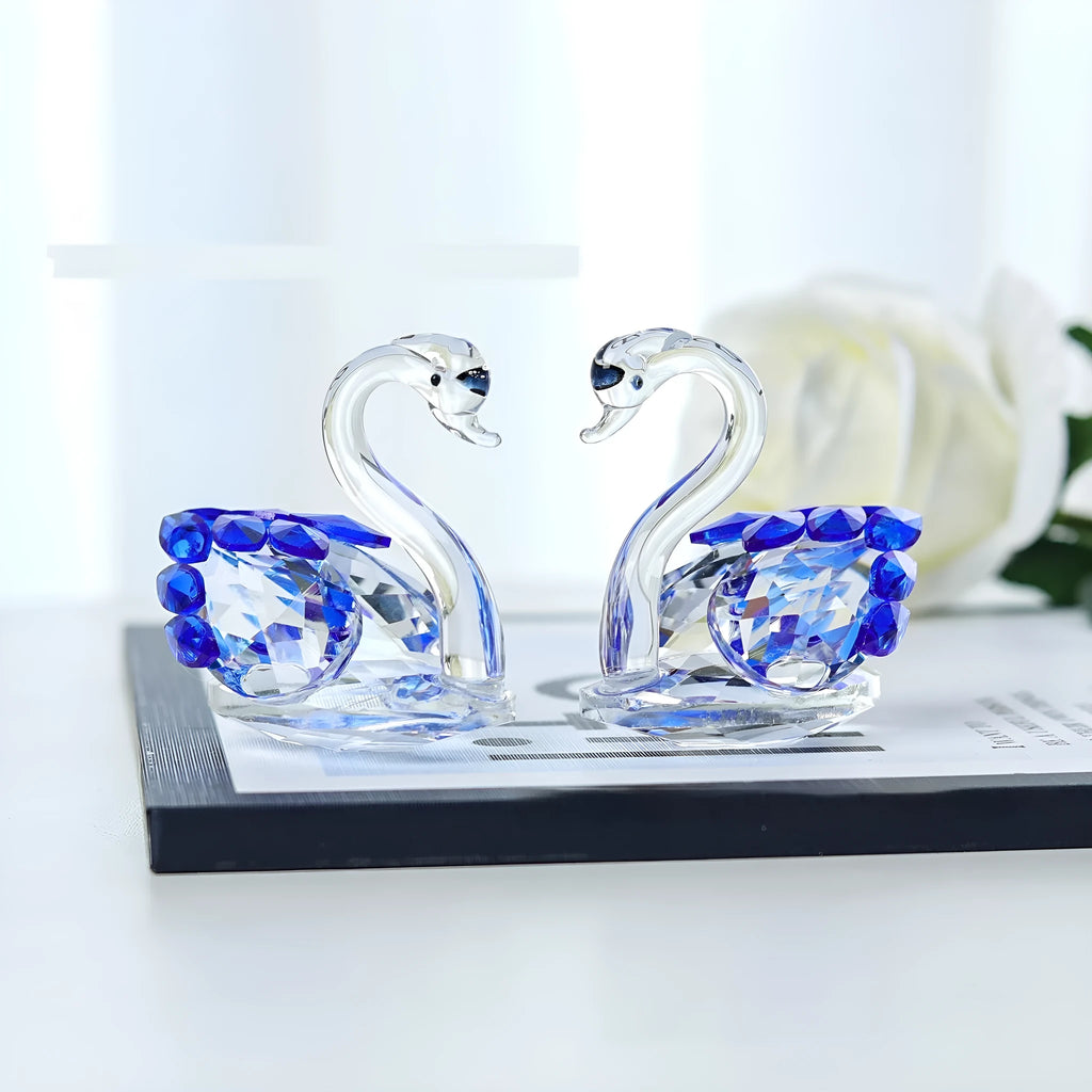 Crystal swan desktop ornament in bright red, medium blue, pink or violet colour options