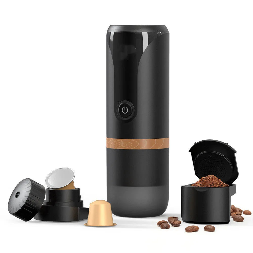 Portable outdoor camping coffee maker, mini 75mm x 228mm plastic espresso machine with 9bar pressure and Type C outlet
