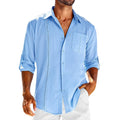 Mens casual long sleeve shirt with lace polo collar and button front in cotton blend fabric
