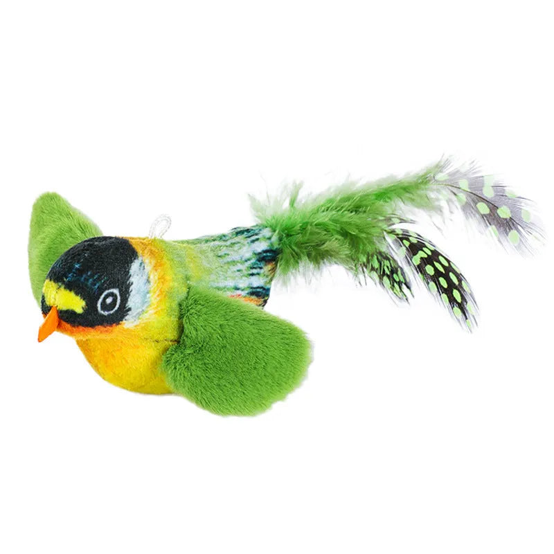 Flappy Chase cat toy with flapping wings and chirping sparrow simulation in Blue, Grey, or Green