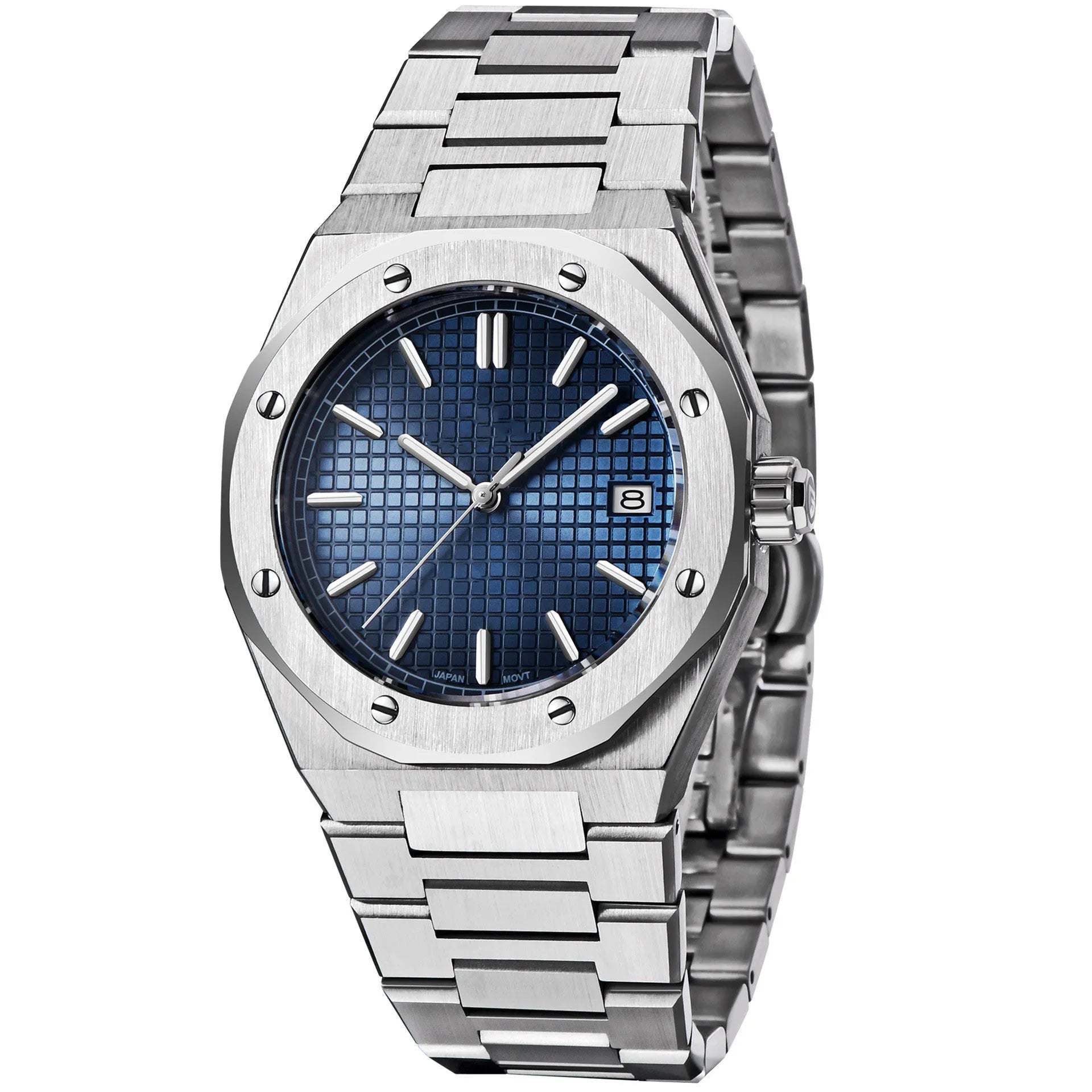 Men's stainless steel automatic mechanical watch with 40mm dial, NH35A movement, luminous hands, and sapphire glass