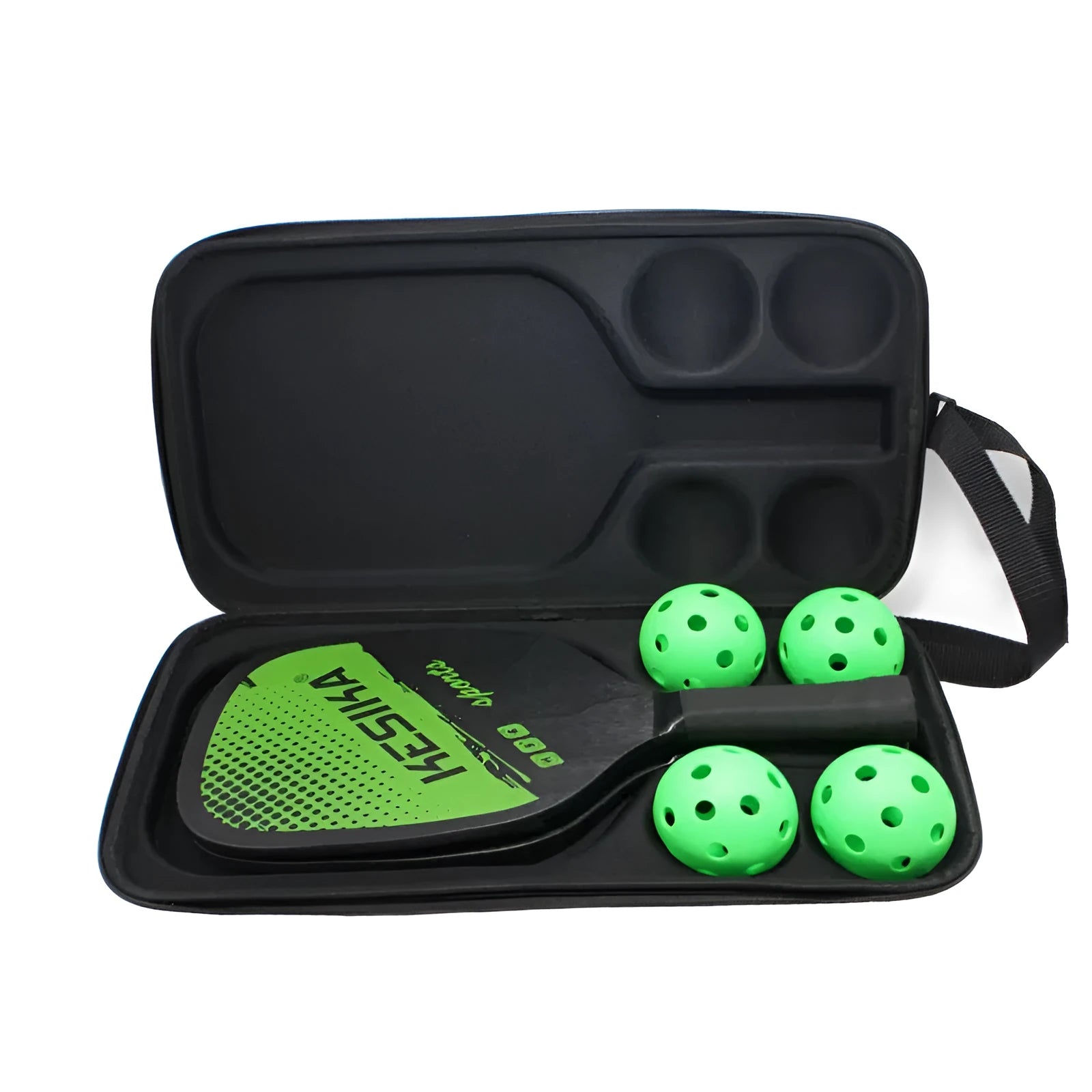 Black EVA pickleball paddle storage case with shoulder straps, showing dimensions of 45cm by 25cm.