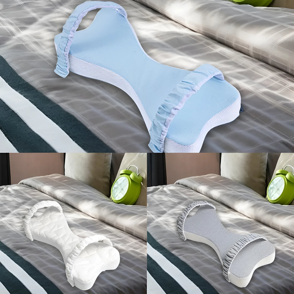 Memory cotton side sleeping knee pillow 70x37x9cm in light blue and light grey with pure cotton cover