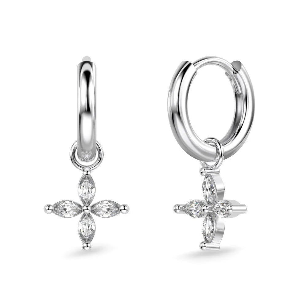 925 silver women's earrings with five flowers and petals on outer circle, electroplated finish