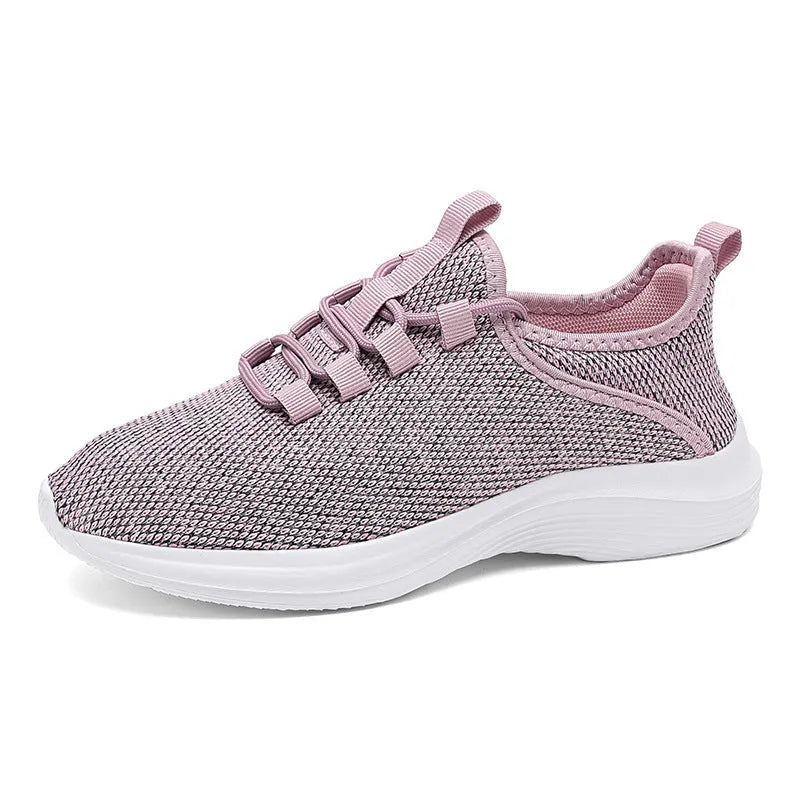 Women's casual flyknit mesh sneakers in black colour with round toe and low-top design