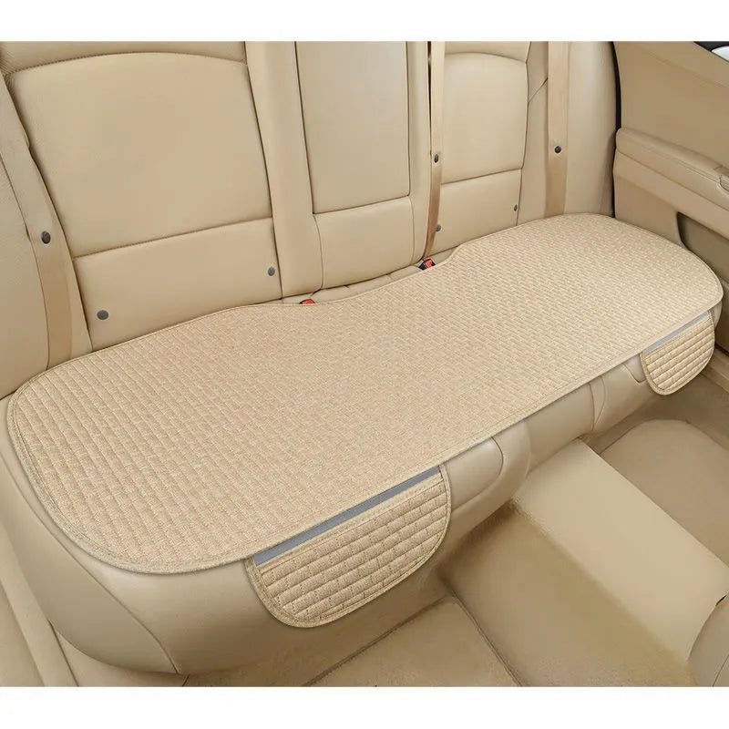 Linen car cushion set showing classic black and red, charm coffee, and warm cream colour options