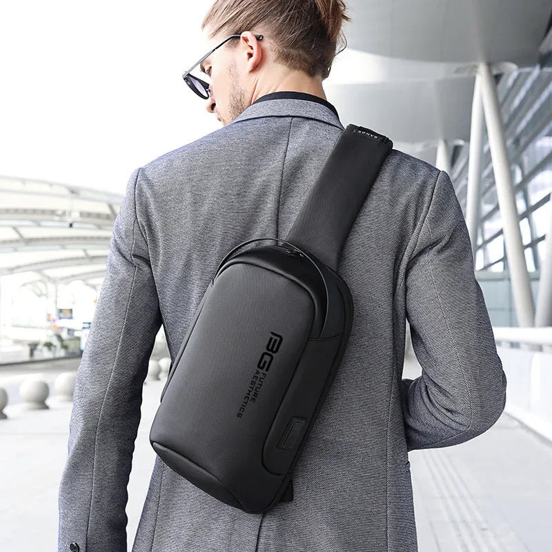 Men's black Oxford cloth shoulder bag with USB access for business travel