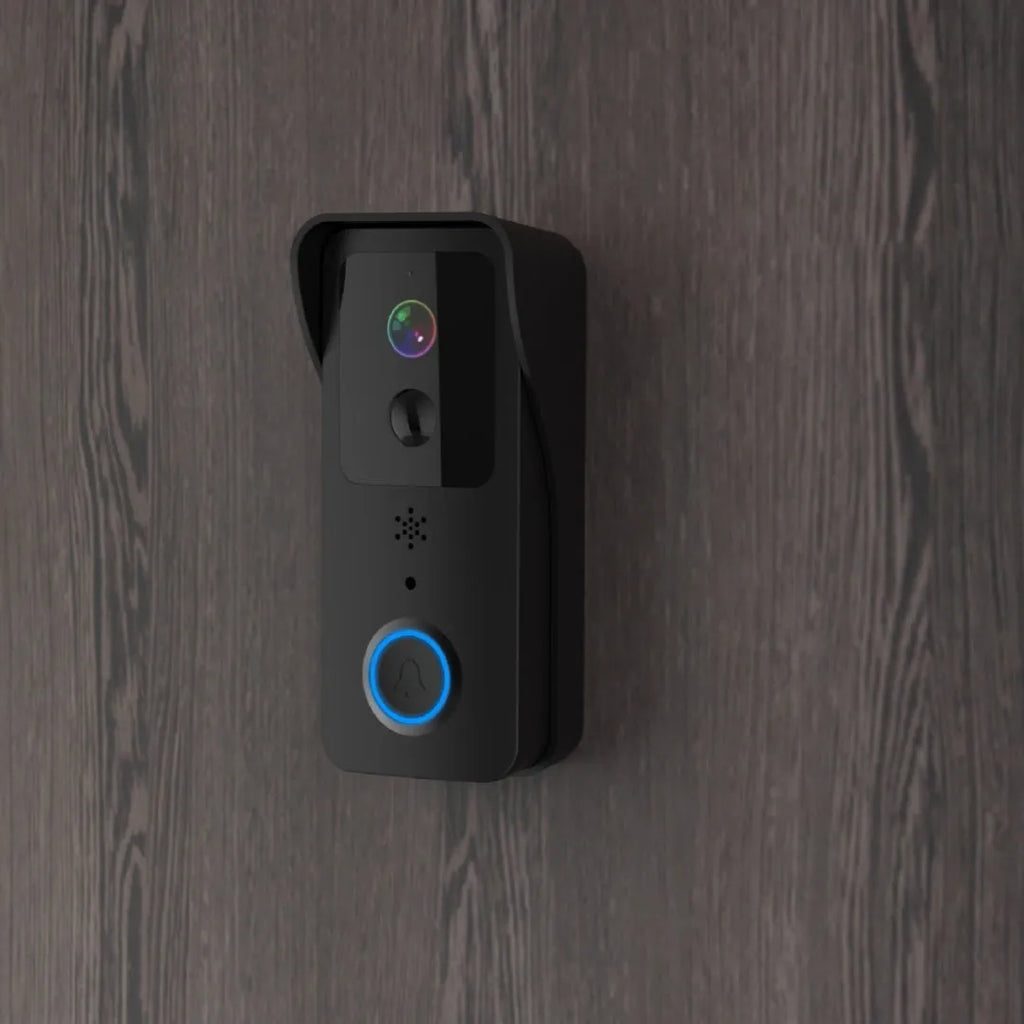 Smart home visual doorbell security camera with app push notification system and 18650 battery power.