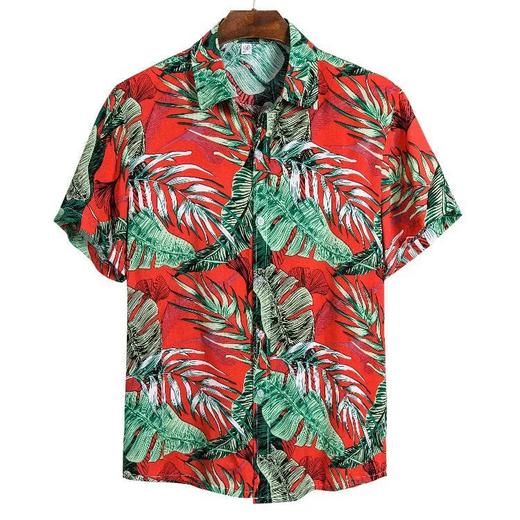 Men's 100% cotton Hawaiian beach flower print short sleeve shirt in red colour CS175 slim fit