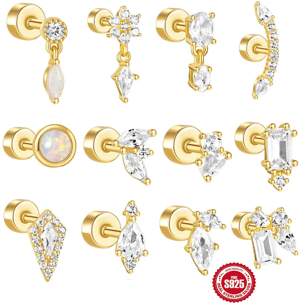 S925 sterling silver flat column thread cartilage stud in one of twelve gold electroplated colours.