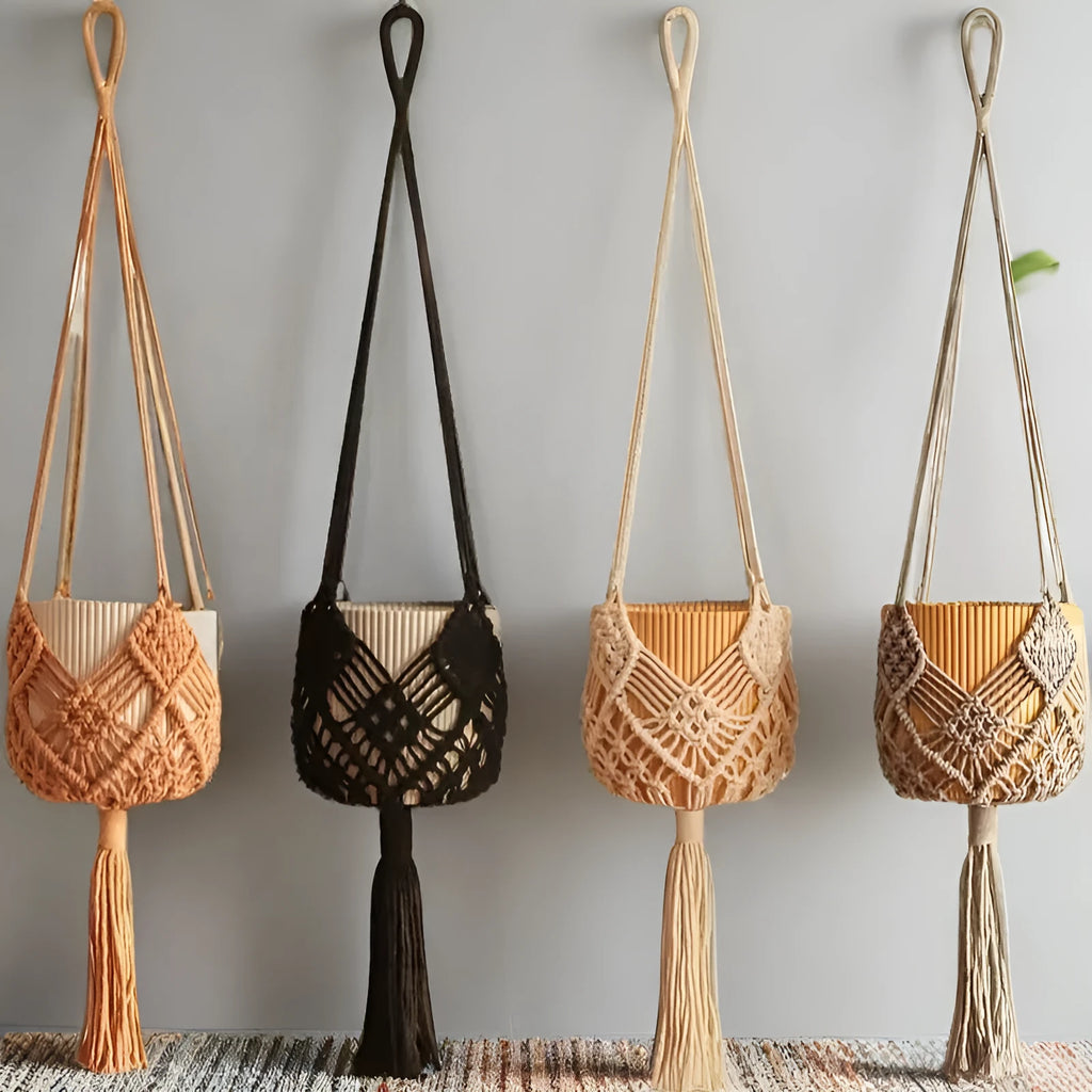 Hand-woven polyester cotton flower pot cover in a choice of seven colours.