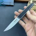 Handmade folding fruit knife with stainless steel blade in black, brown or red, showing 7cm blade and compact 17cm design