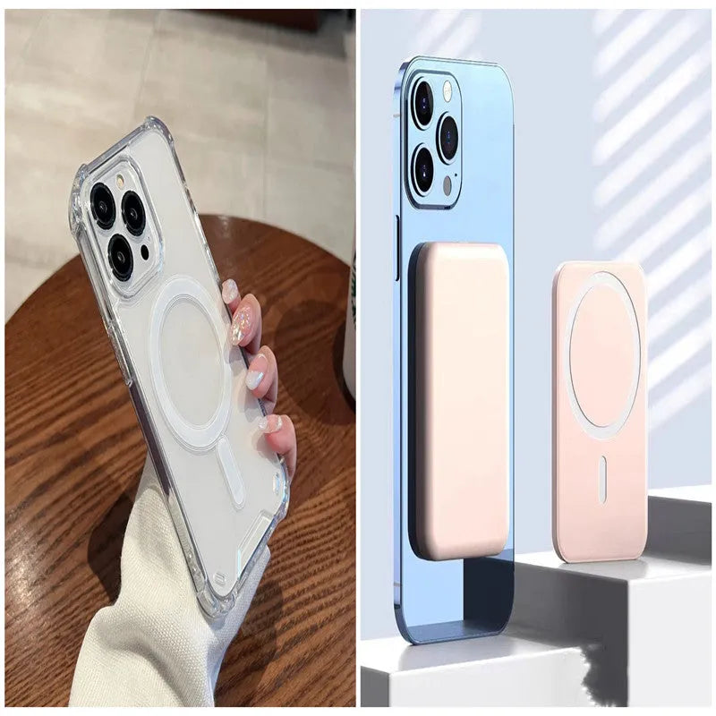 Four-corner airbag MagSafe phone case in transparent PC frosted finish for iPhone 11-15