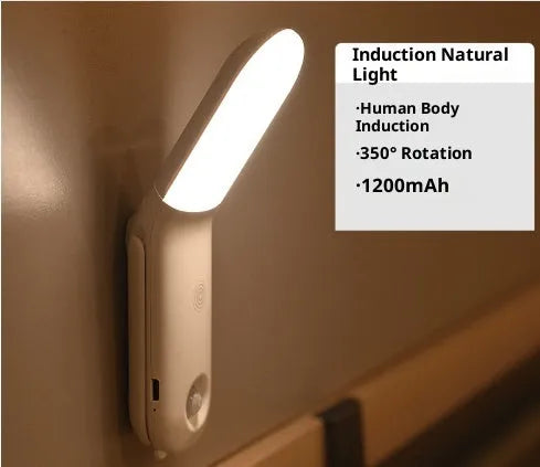 Rechargeable wardrobe aisle light with three-colour adjustment and induction option, geometric stereo shape, single lamp.