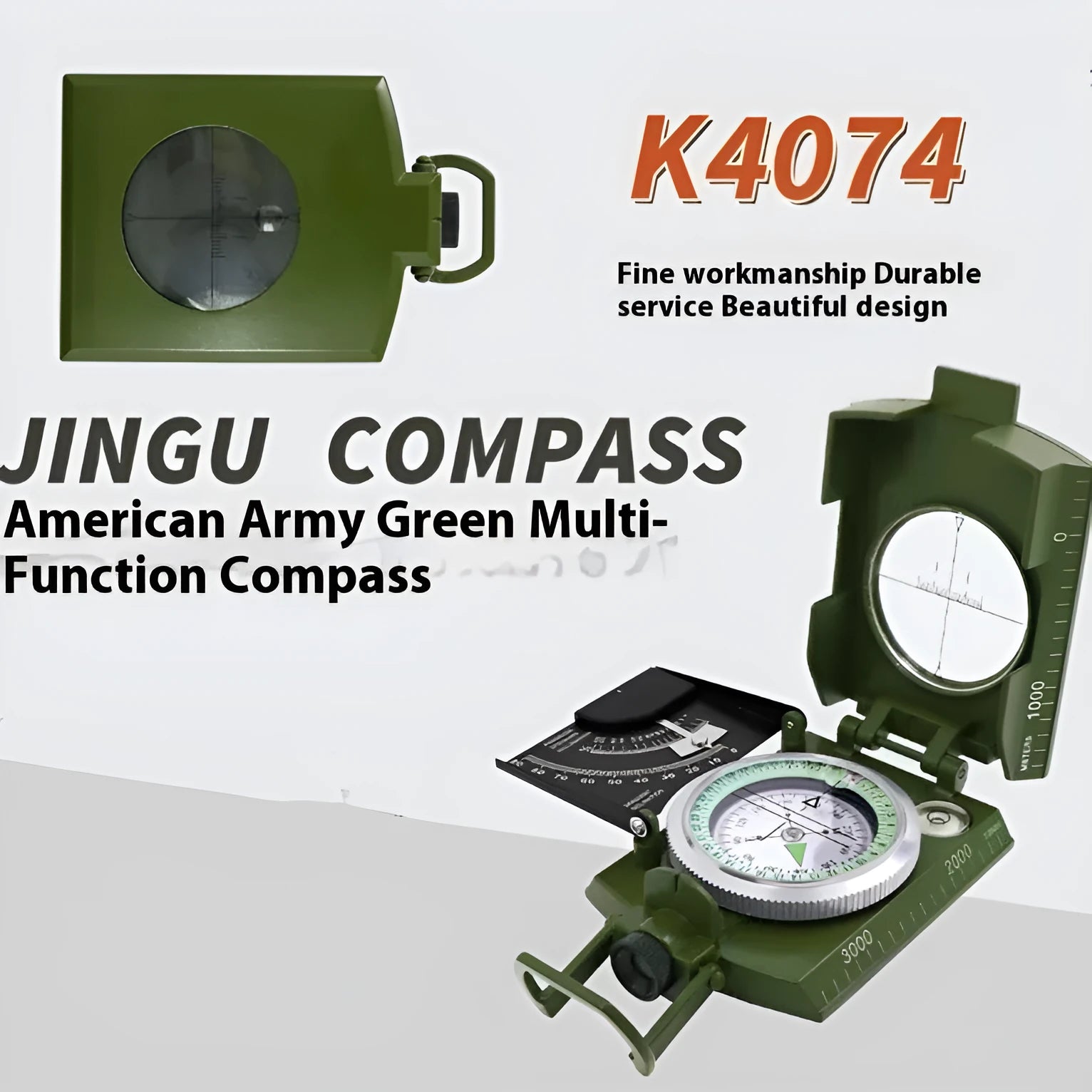K4074 metal outdoor compass with hanging rope and ring showing 10cm length