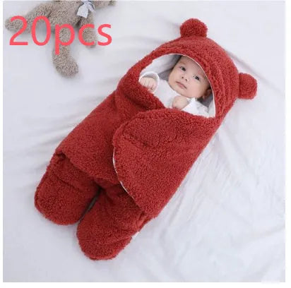 Cotton blend baby quilted sleeping bag wrapper shown in light blue, with size and colour options displayed.