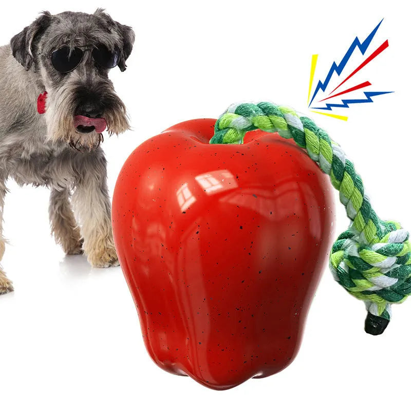 Green and red squeaky apple plastic dog toy for molar chewing and outdoor travel ball play
