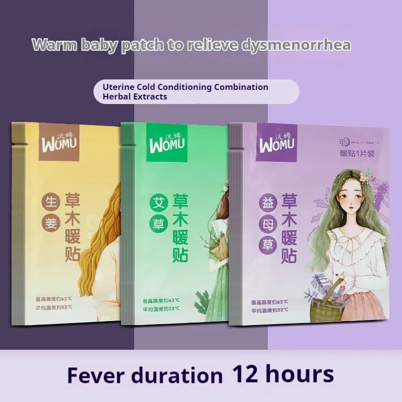 Self-heating herbal warming plaster for abdominal use in four botanical options