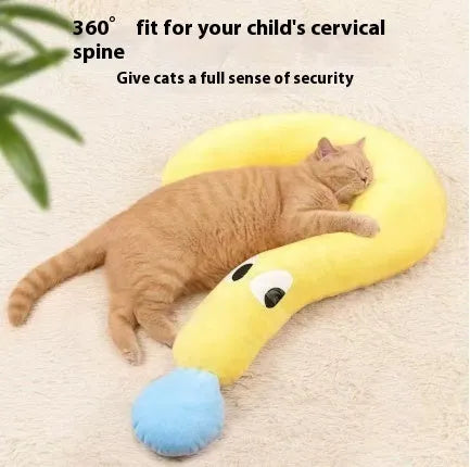 Cat sleeping mat with U-shaped neck protection pillow in moon and question mark designs