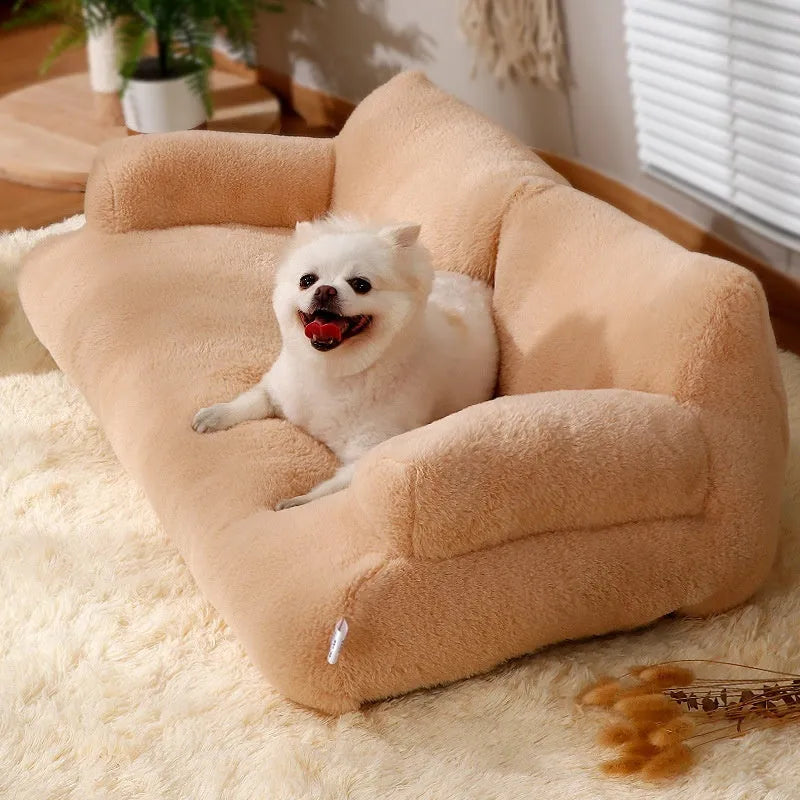 Flannel warm large cat sofa in beige with universal kennel design for pets