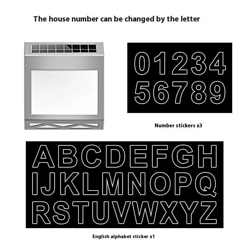 Solar powered waterproof doorplate light with LED digital display for outdoor house numbers