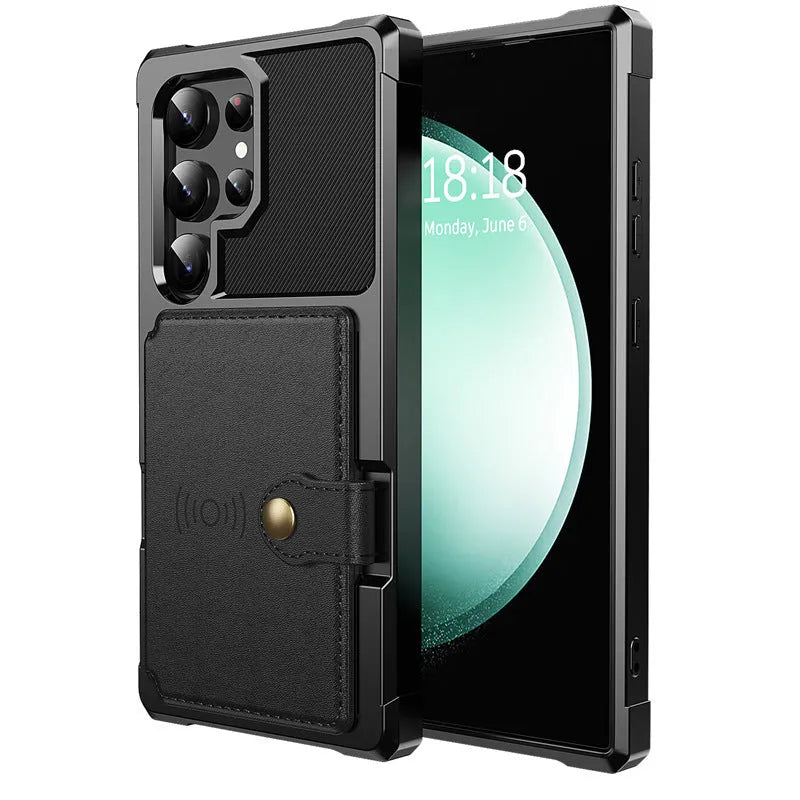 Card-inserting car protective cover for Samsung S23 phone case drop-resistant TPU PC back cover in black