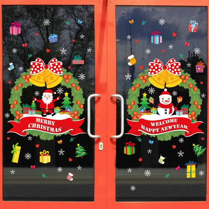 Two large colourful Christmas wall stickers with cartoon designs measuring 60cm by 45cm each for window decoration