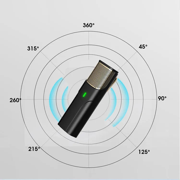 Black wireless lavalier microphone with compact design for mobile phone recording