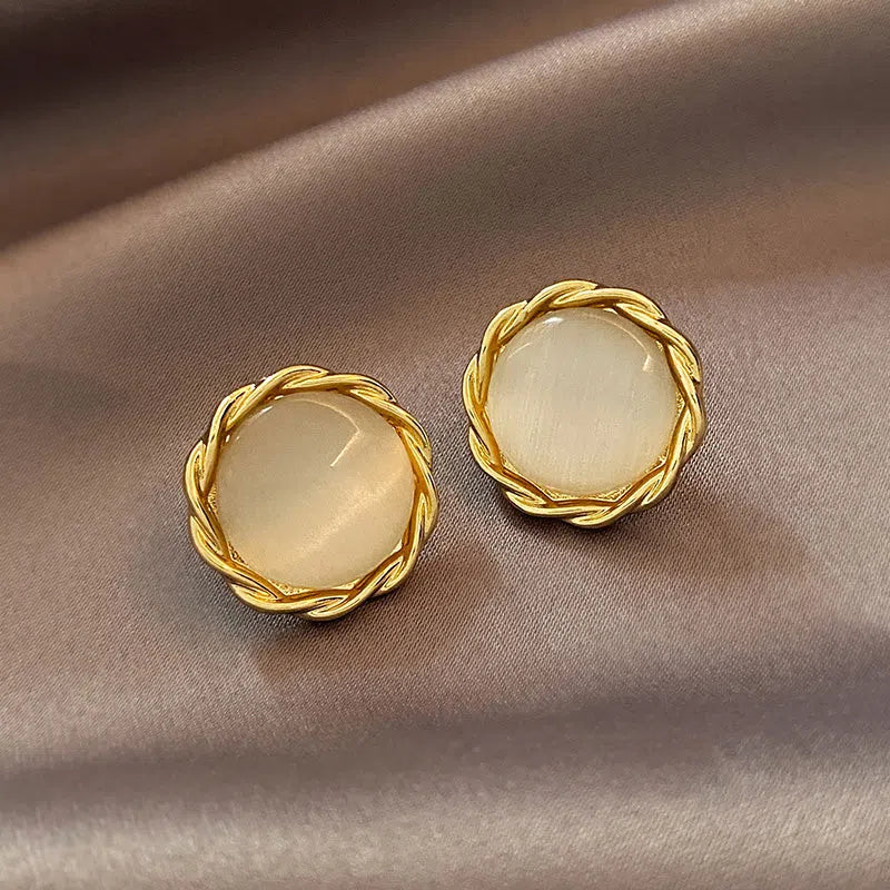 Silver cat's eye opal square triangle geometry stud earrings for children